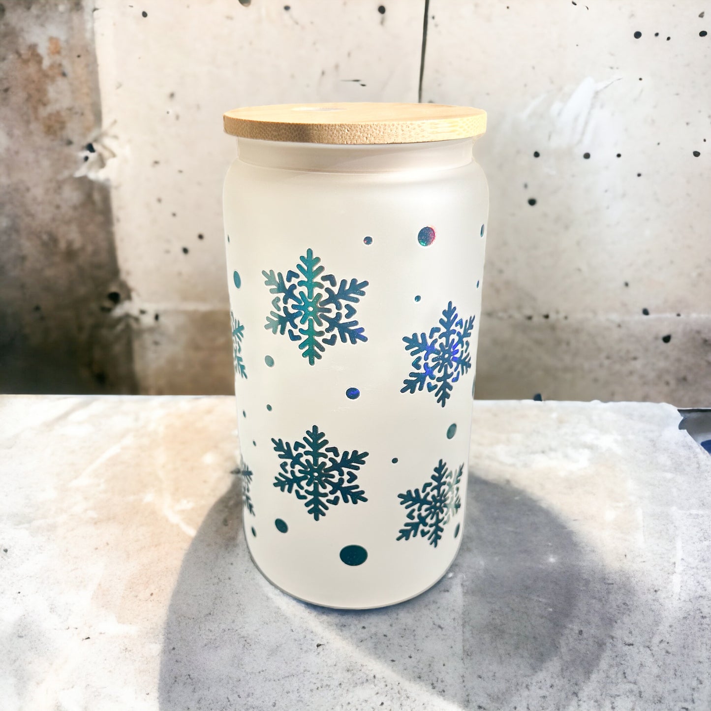 Holographic Snowflake Glass Cup