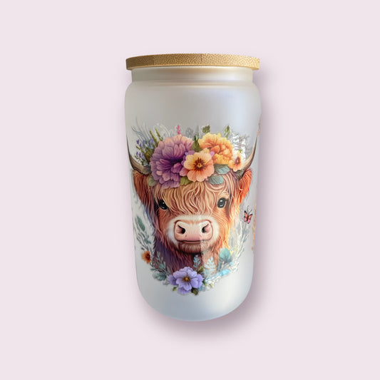 Cow Floral Glass Cup