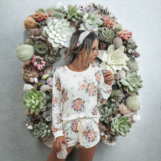 Comfy Round Neck Floral Women Top And Short Set